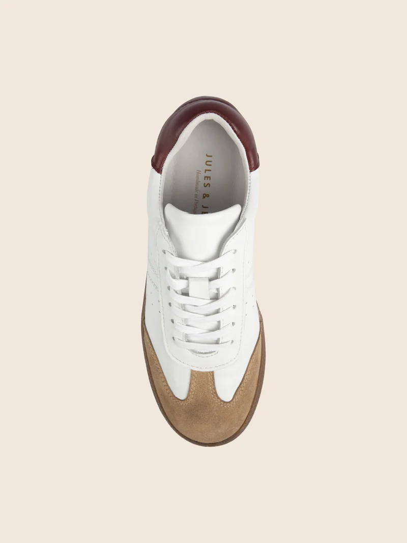 Tennis lacet cuir blanc camel