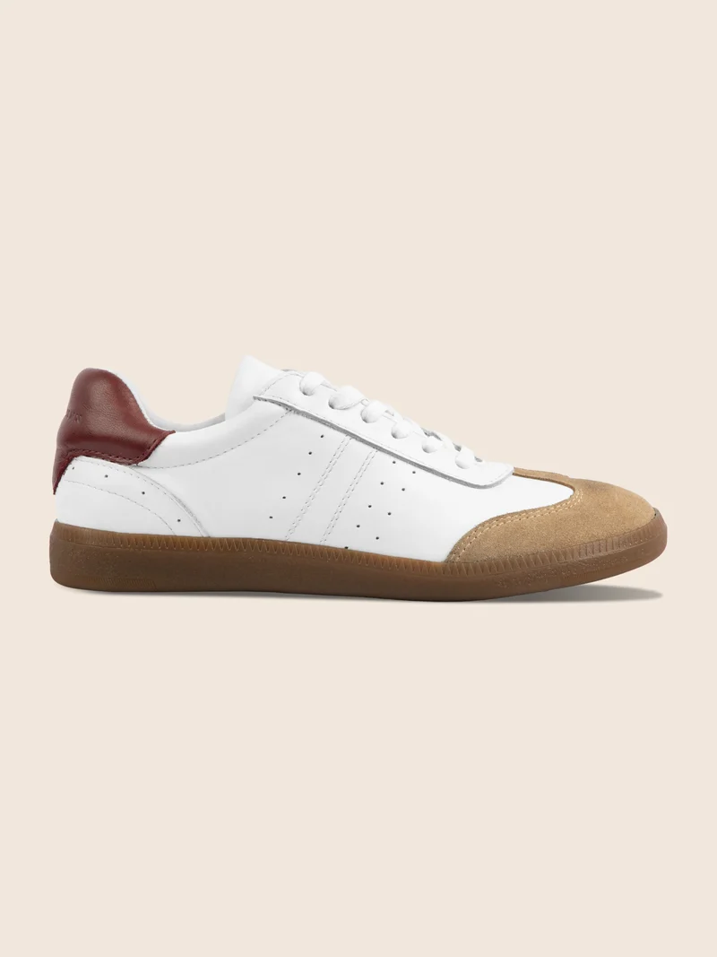 Tennis lacet cuir blanc camel