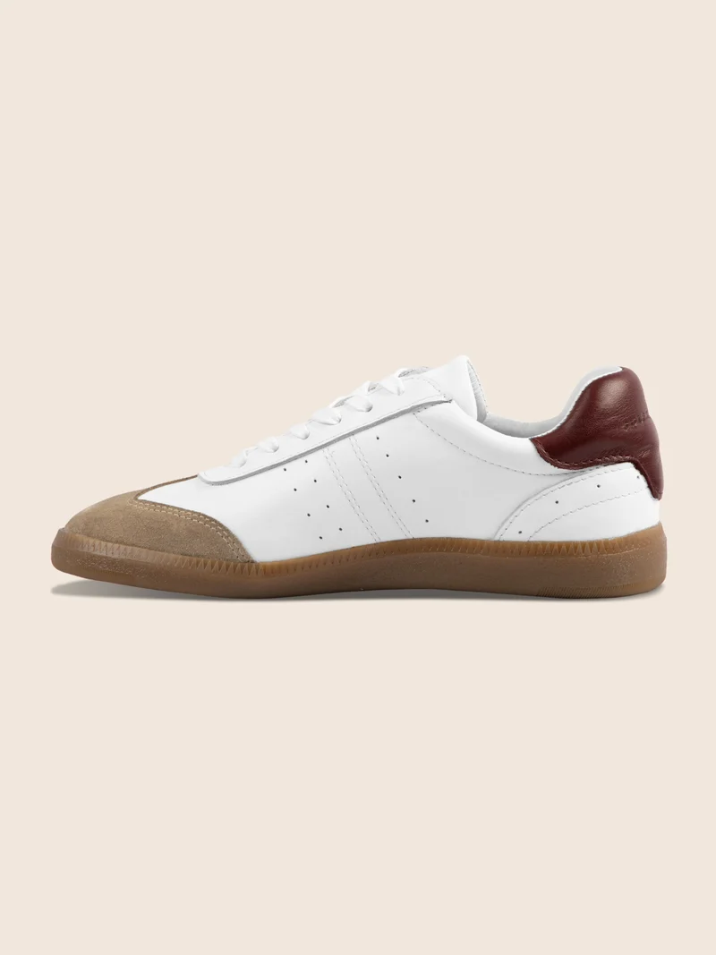 Tennis lacet cuir blanc camel