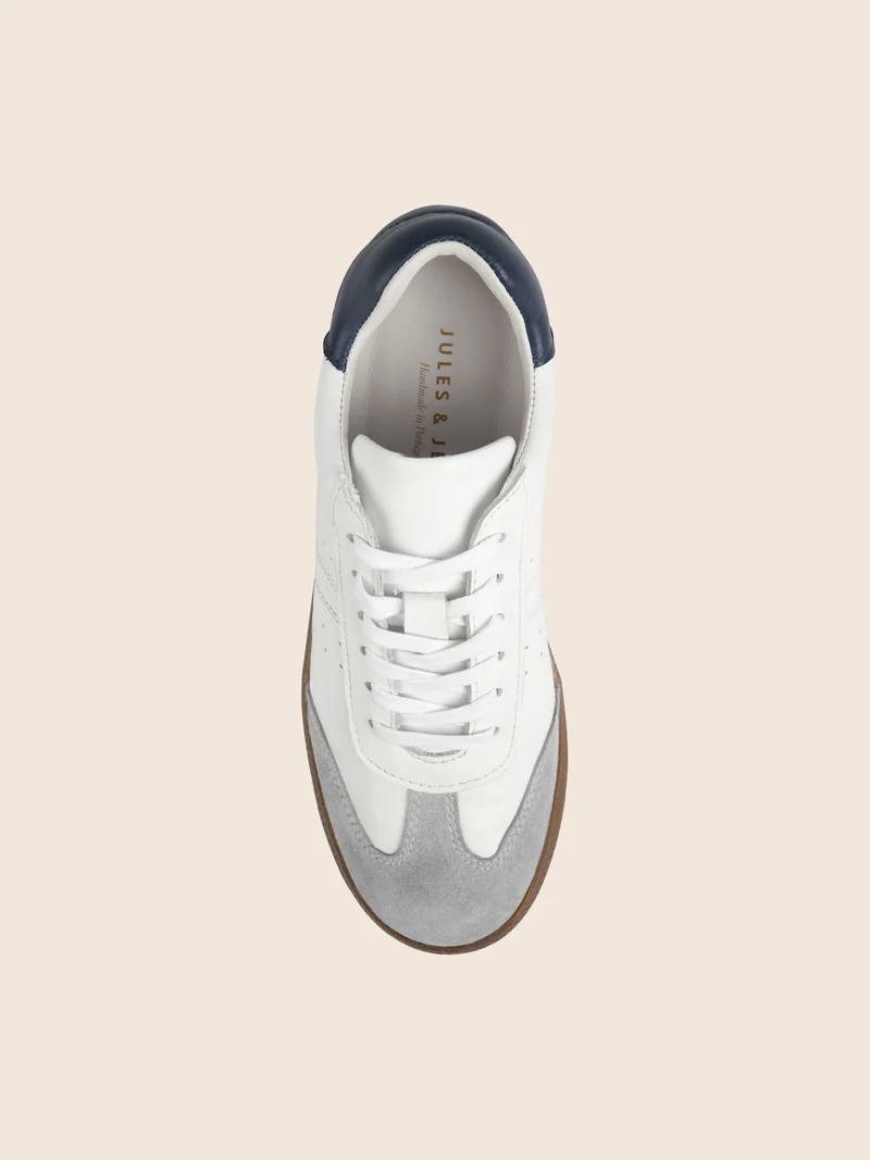 Tennis lacet cuir blanc gris