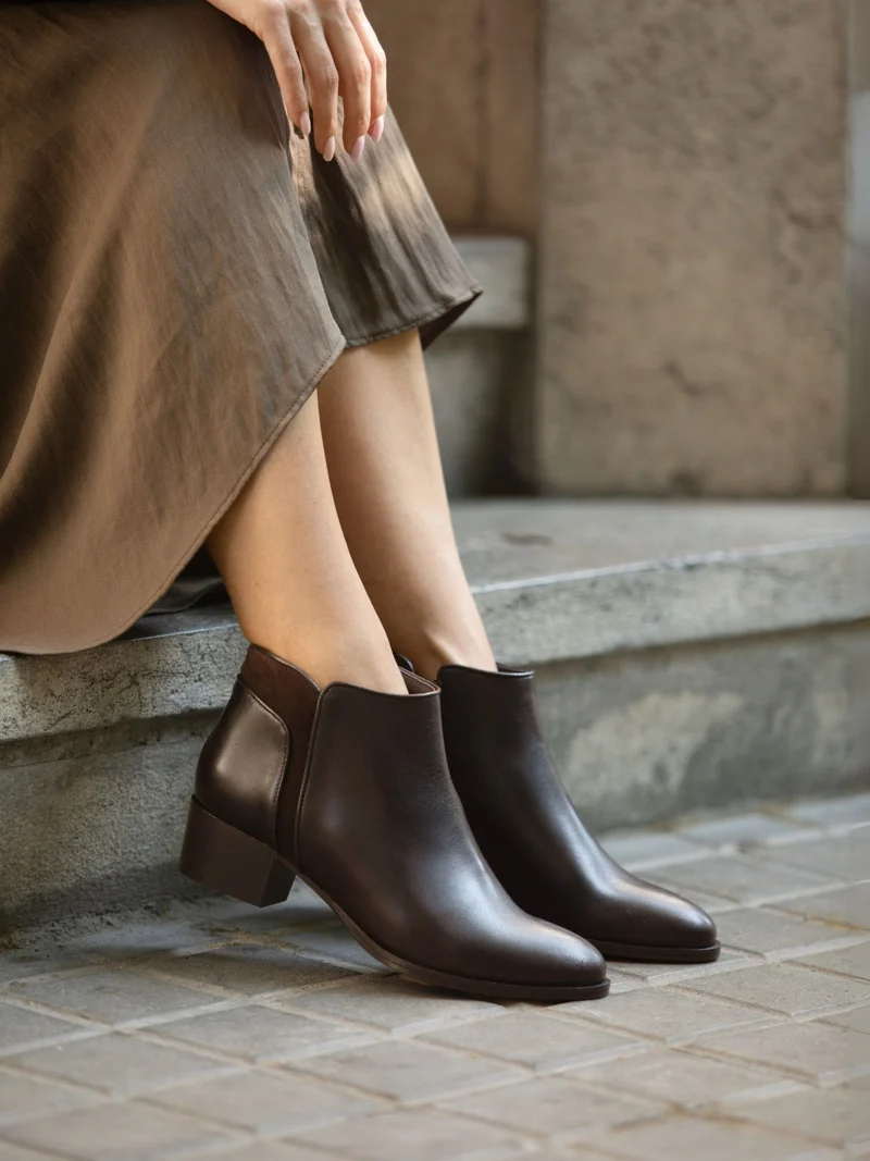 Bottines moyen talon cuir marron