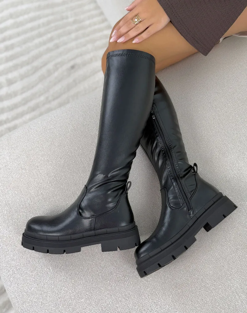 Bottes femme noires tendance effet chaussette à plateforme crantée