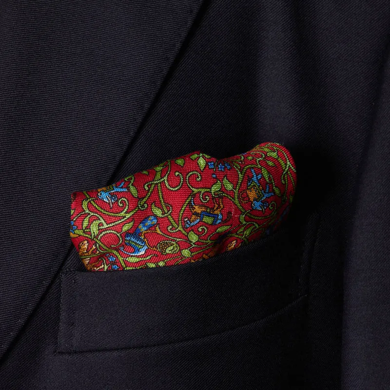 Pochette Rouge, Bleu roi & Kaki - Motif Bengale - Laine & Soie