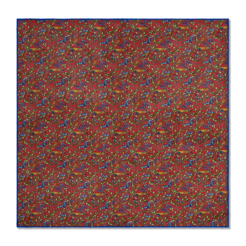 Pochette Rouge, Bleu roi & Kaki - Motif Bengale - Laine & Soie