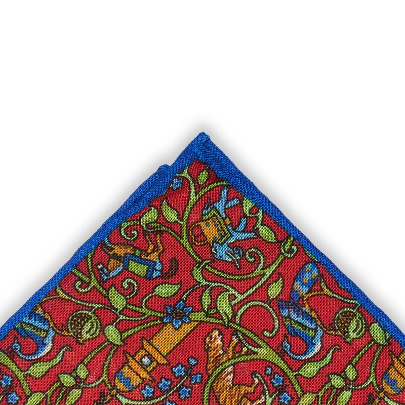 Pochette Rouge, Bleu roi & Kaki - Motif Bengale - Laine & Soie