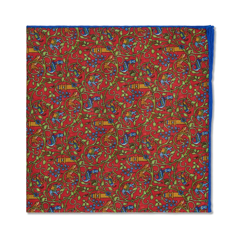 Pochette Rouge, Bleu roi & Kaki - Motif Bengale - Laine & Soie