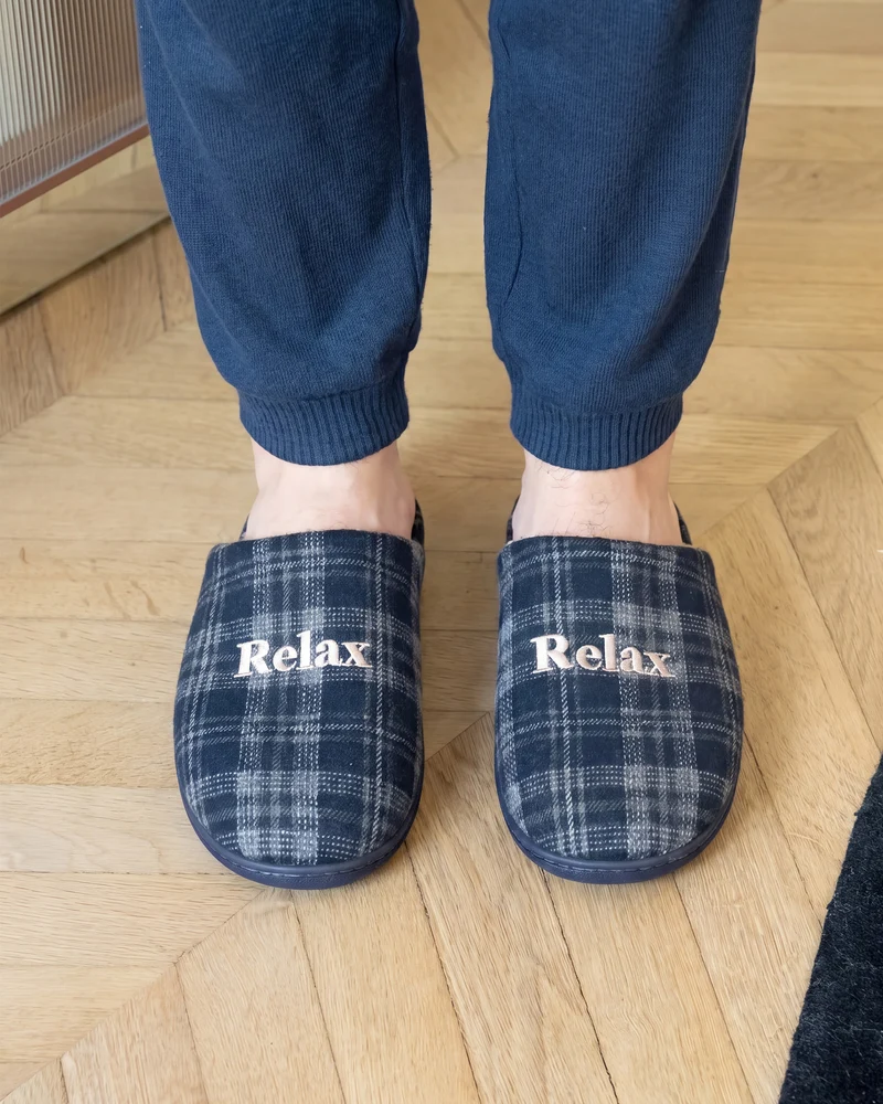 Chaussons Mules Homme Tartan Marine