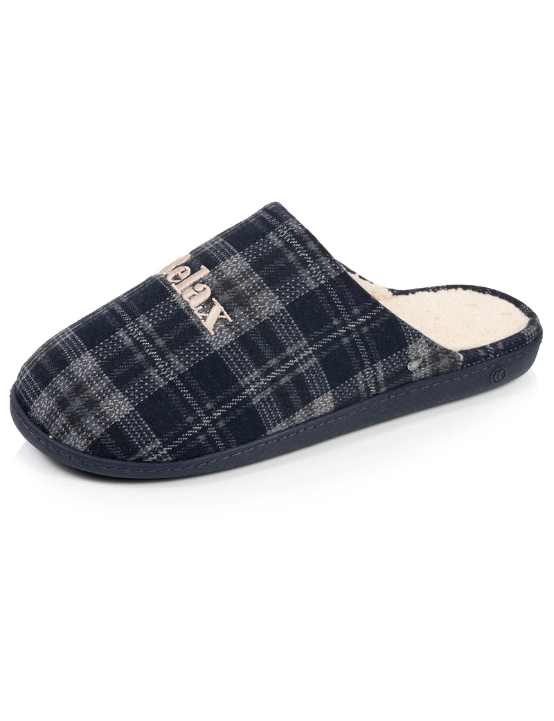 Chaussons Mules Homme Tartan Marine