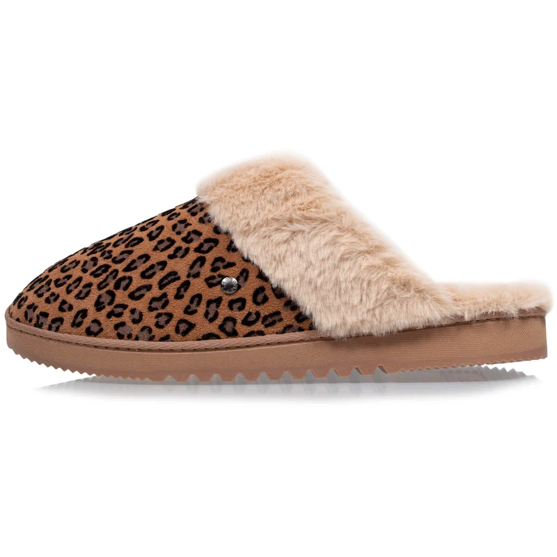 Chaussons mules cuir Femme Léopard
