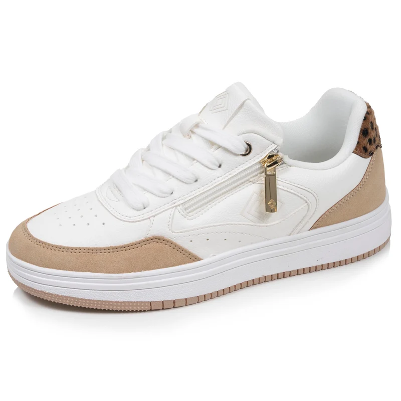Baskets Femme détail zip Blanc/Léopard