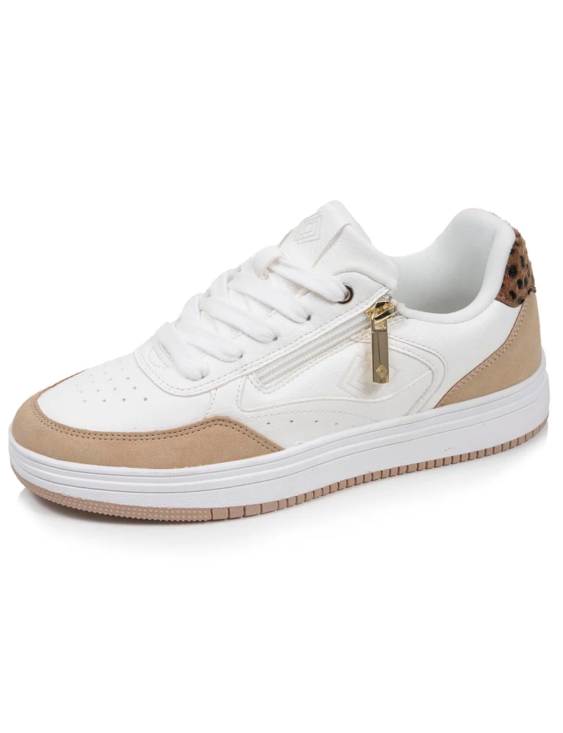 Baskets Femme détail zip Blanc/Léopard