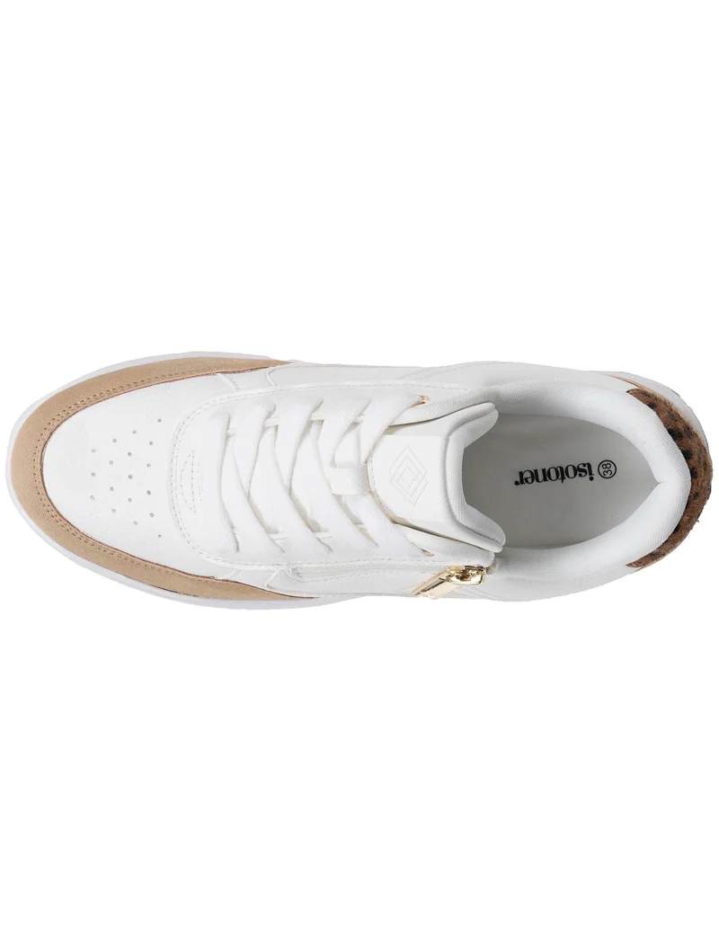 Baskets Femme détail zip Blanc/Léopard