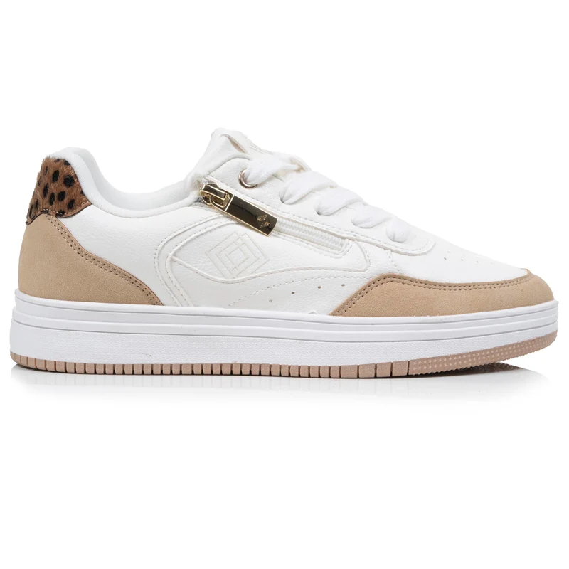 Baskets Femme détail zip Blanc/Léopard