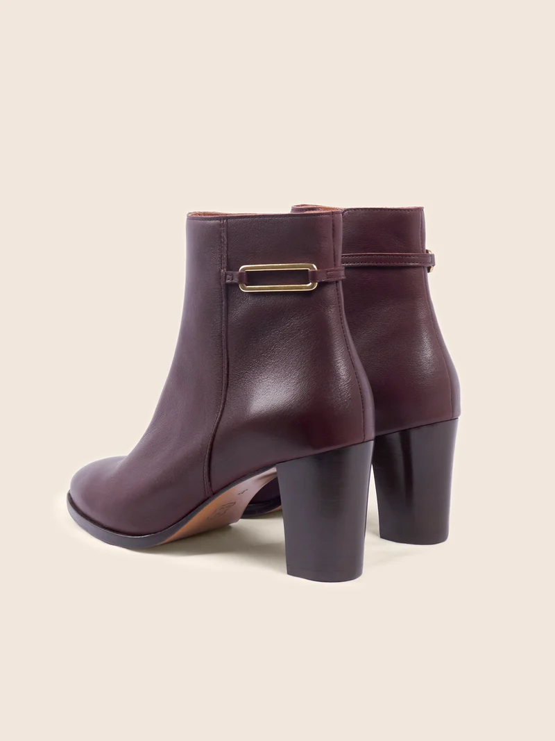 Bottines bijoux talon cuir bordeaux