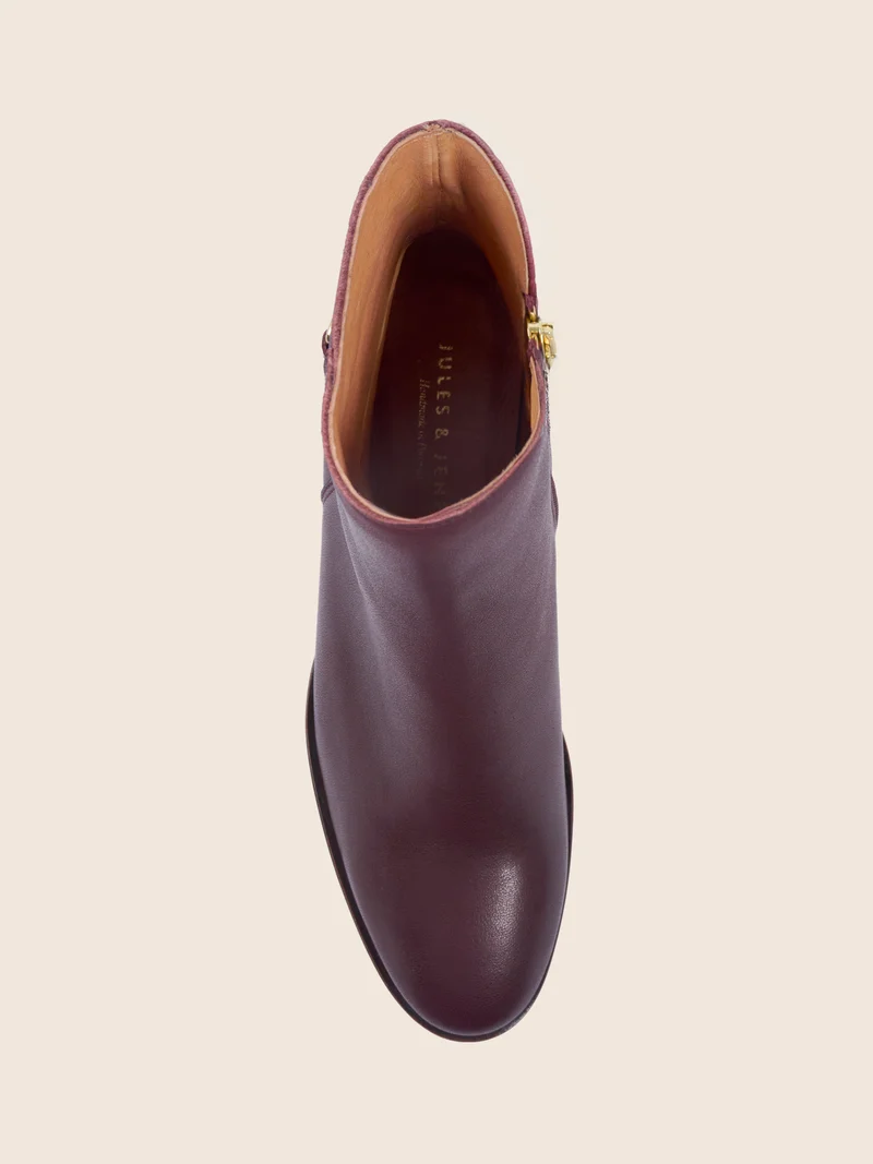 Bottines bijoux talon cuir bordeaux
