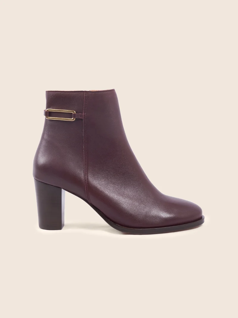 Bottines bijoux talon cuir bordeaux