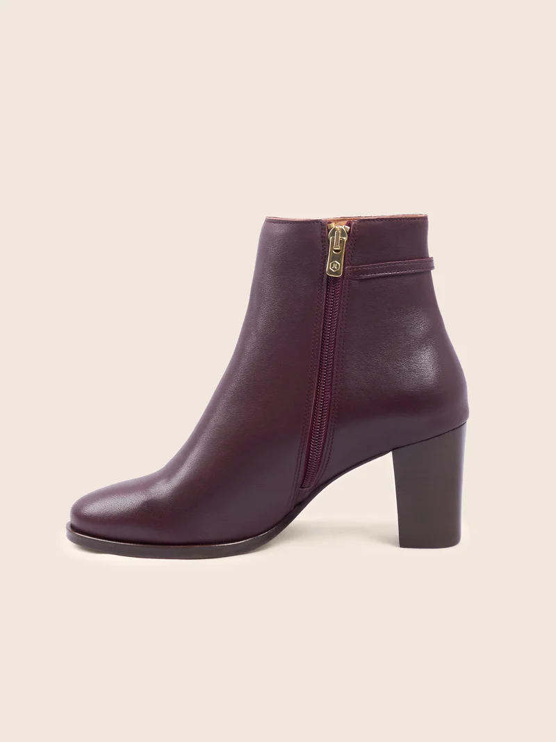 Bottines bijoux talon cuir bordeaux