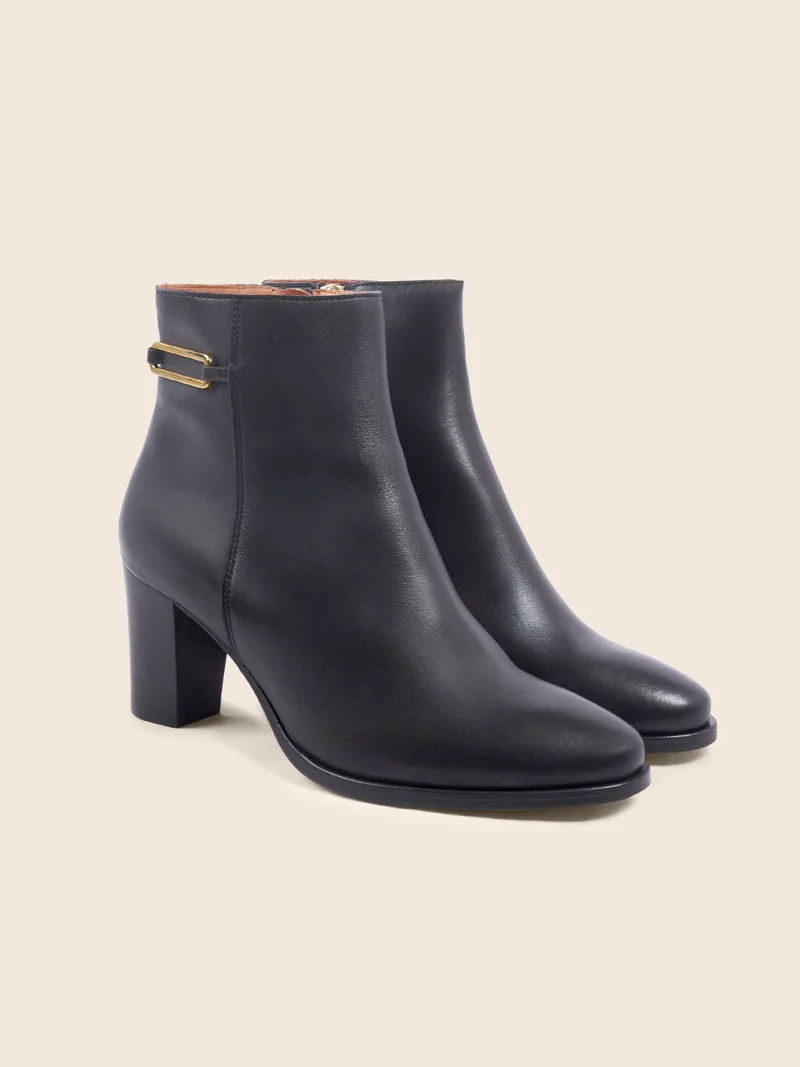 Bottines bijoux talon cuir noir