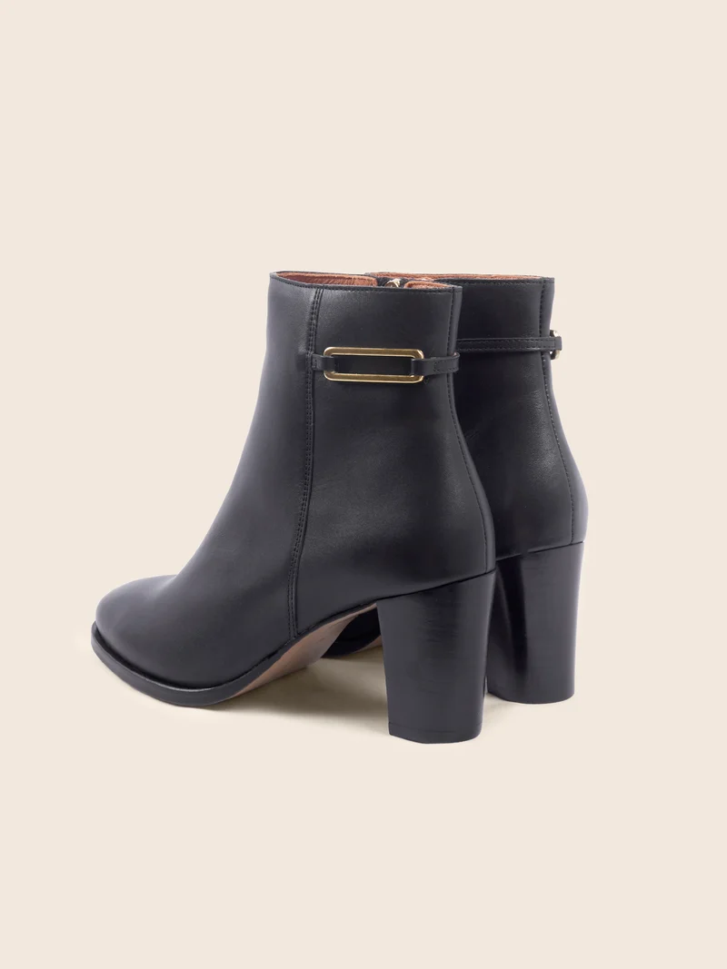 Bottines bijoux talon cuir noir