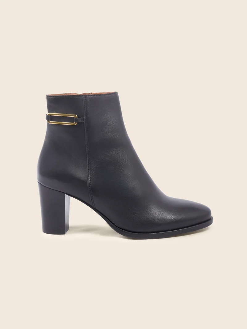 Bottines bijoux talon cuir noir