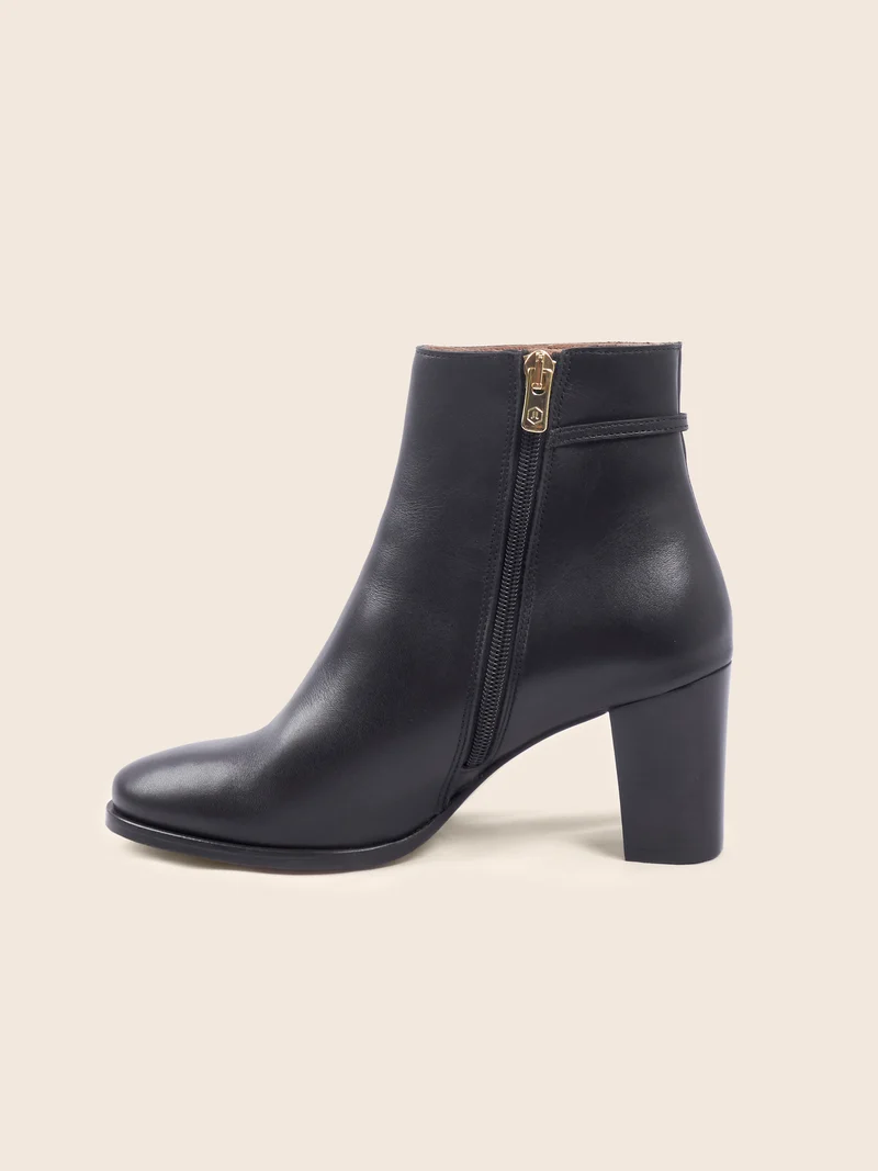 Bottines bijoux talon cuir noir