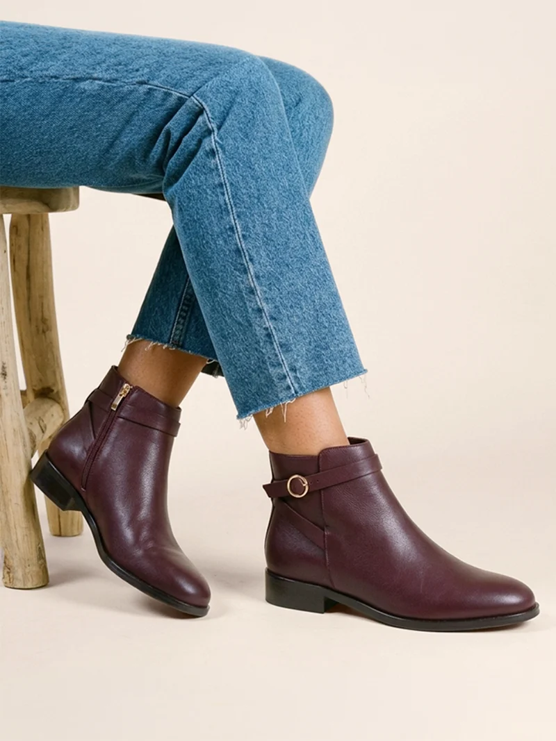 Bottines cavalières plates bordeaux