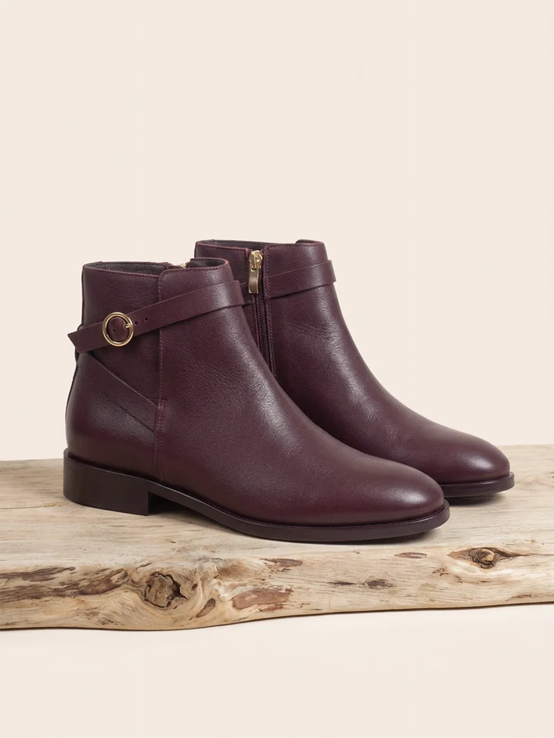 Bottines cavalières plates bordeaux