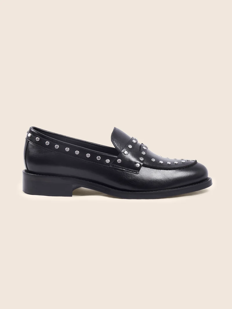 Mocassins cuir noir clouté