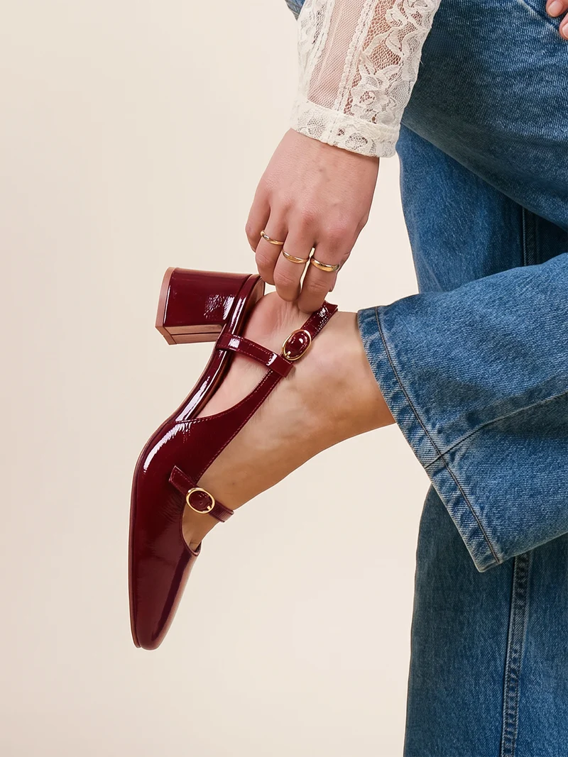 Escarpins slingback vernis bordeaux