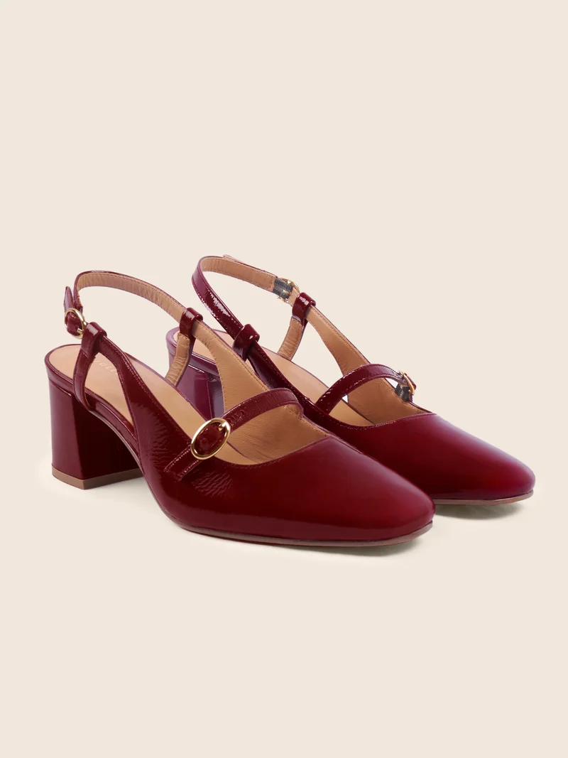 Escarpins slingback vernis bordeaux