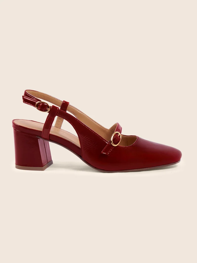 Escarpins slingback vernis bordeaux
