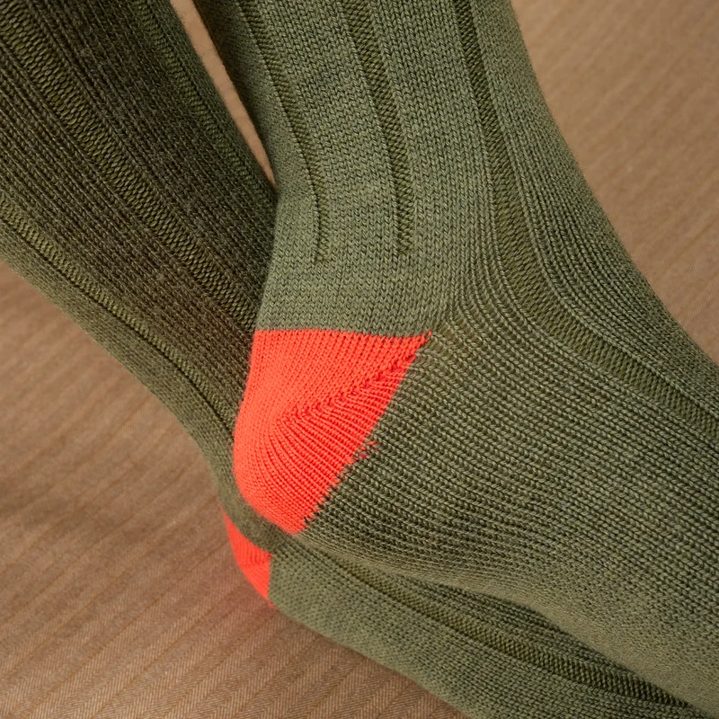 Mi-bas | Vert Sauge & Orange - Chasse - Laine mérinos