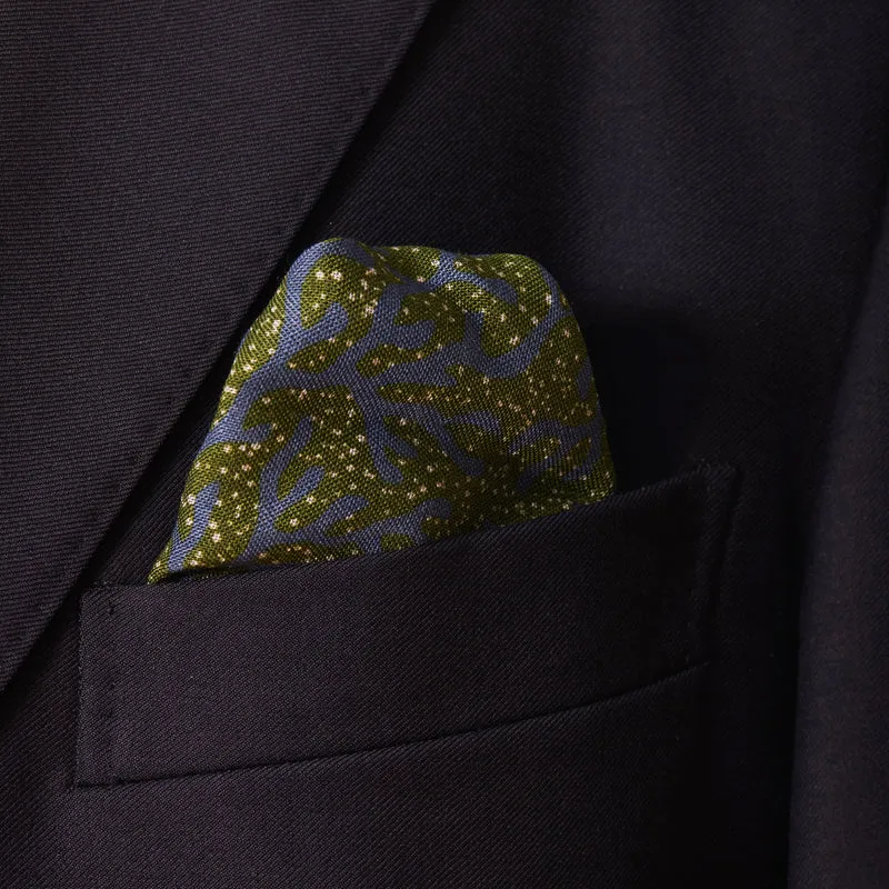 Pochette Bleu & Vert - Motif Corail - Laine & Soie