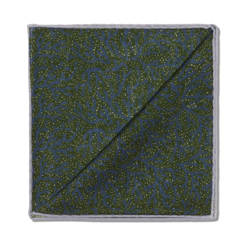 Pochette Bleu & Vert - Motif Corail - Laine & Soie