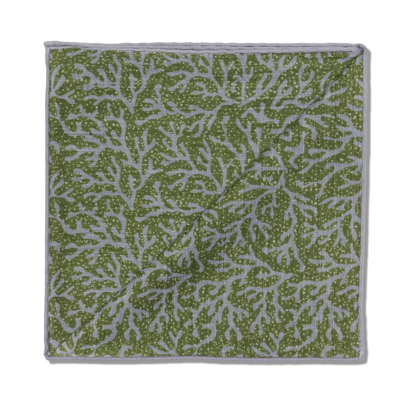 Pochette Bleu & Vert - Motif Corail - Laine & Soie