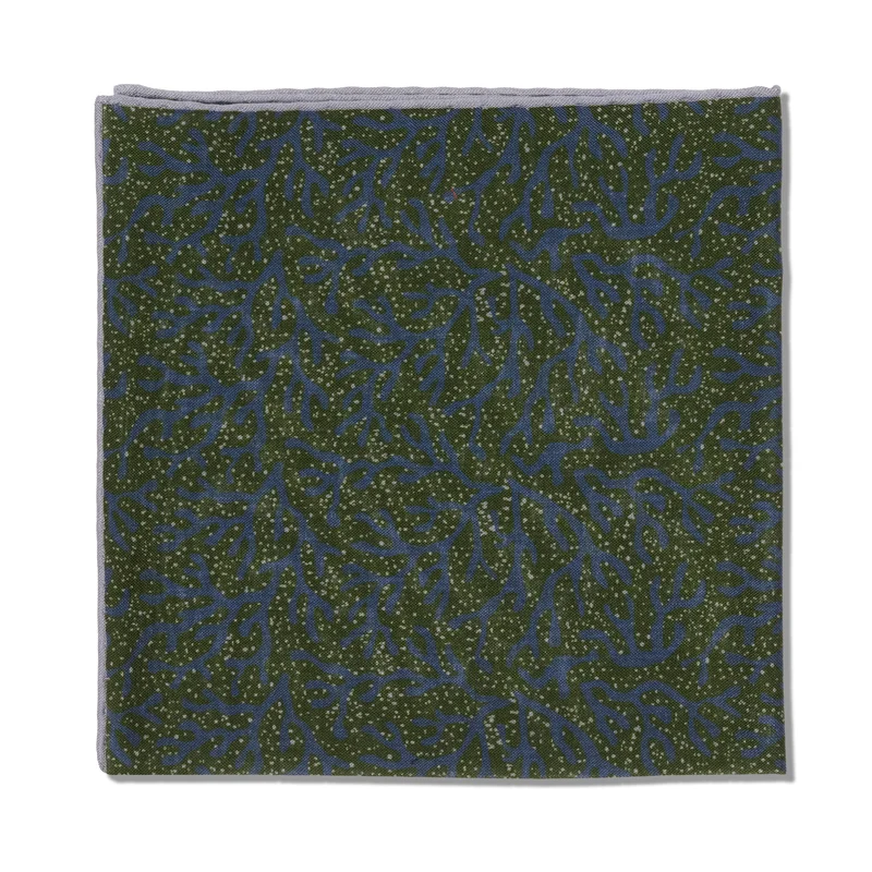 Pochette Bleu & Vert - Motif Corail - Laine & Soie