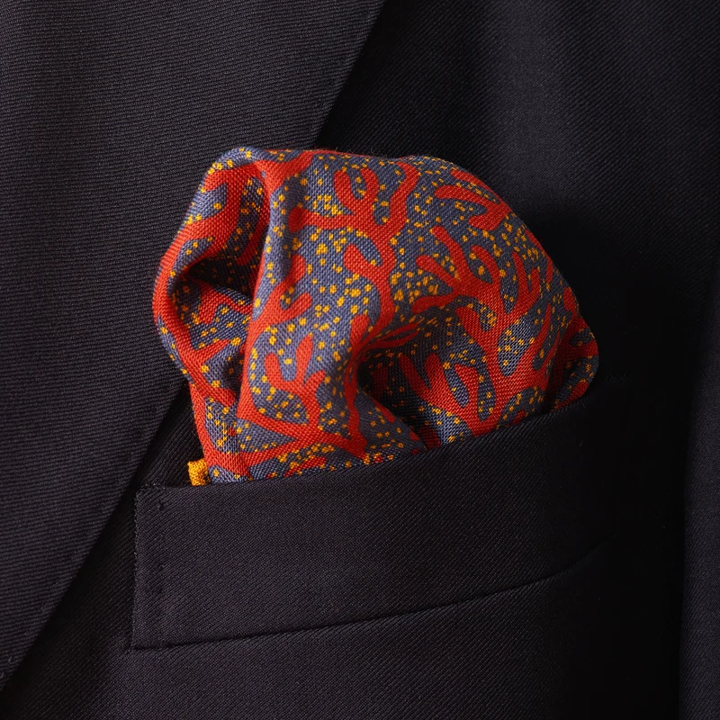 Pochette Acier & Rouge - Motif Corail - Laine & Soie