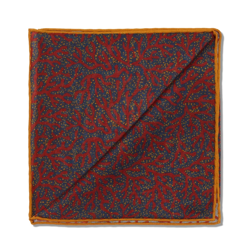 Pochette Acier & Rouge - Motif Corail - Laine & Soie