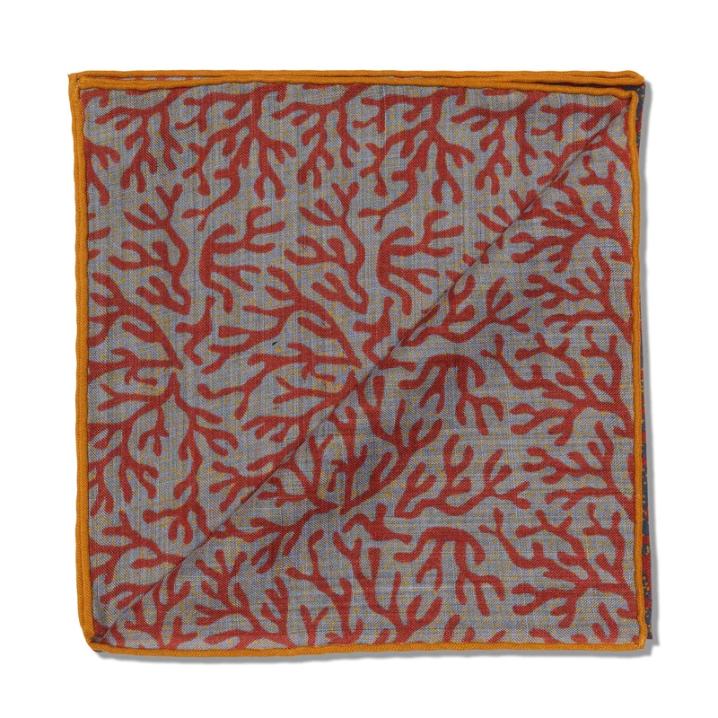 Pochette Acier & Rouge - Motif Corail - Laine & Soie