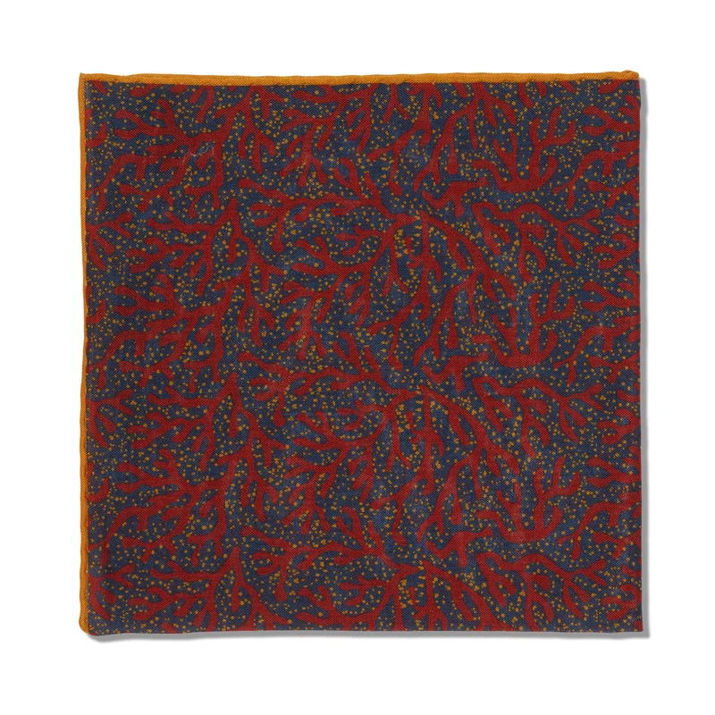 Pochette Acier & Rouge - Motif Corail - Laine & Soie