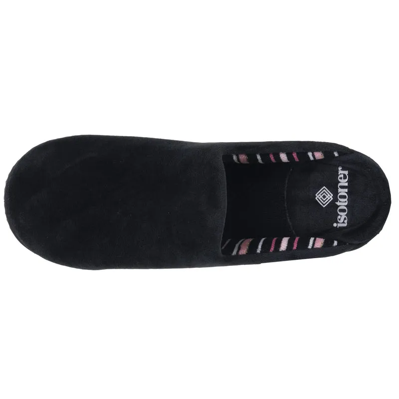 Chaussons Mules Femme Noir Rayures roses