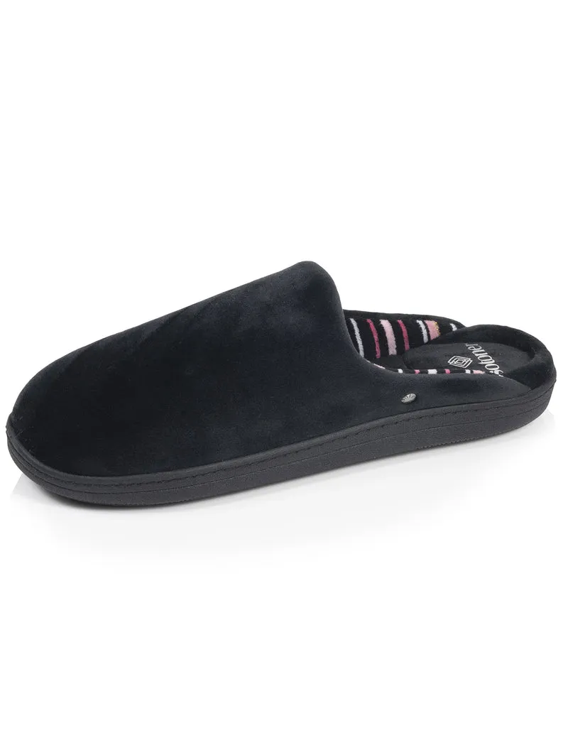 Chaussons Mules Femme Noir Rayures roses
