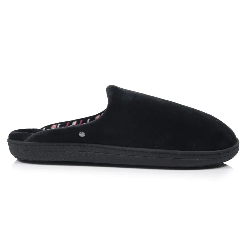 Chaussons Mules Femme Noir Rayures roses