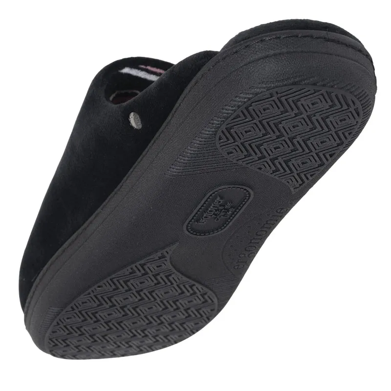 Chaussons Mules Femme Noir Rayures roses