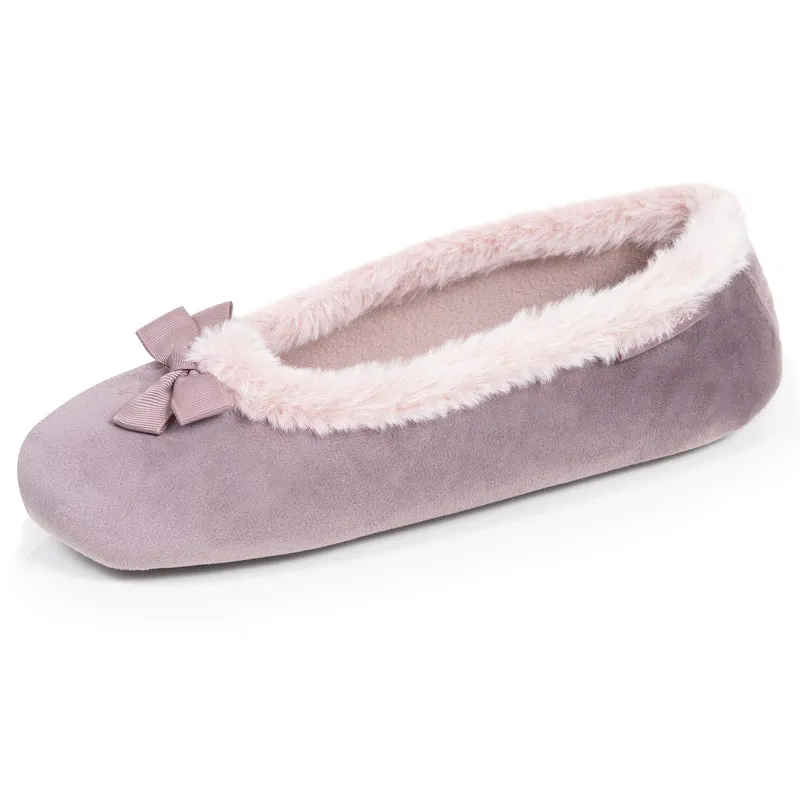 Chaussons Ballerines Femme microvelours Taupe