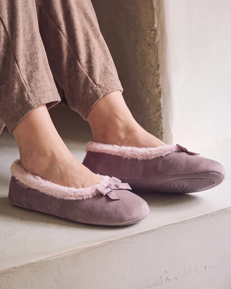 Chaussons Ballerines Femme microvelours Taupe