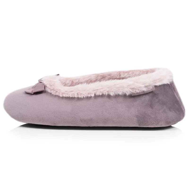 Chaussons Ballerines Femme microvelours Taupe