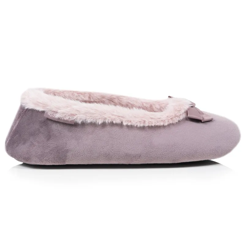 Chaussons Ballerines Femme microvelours Taupe