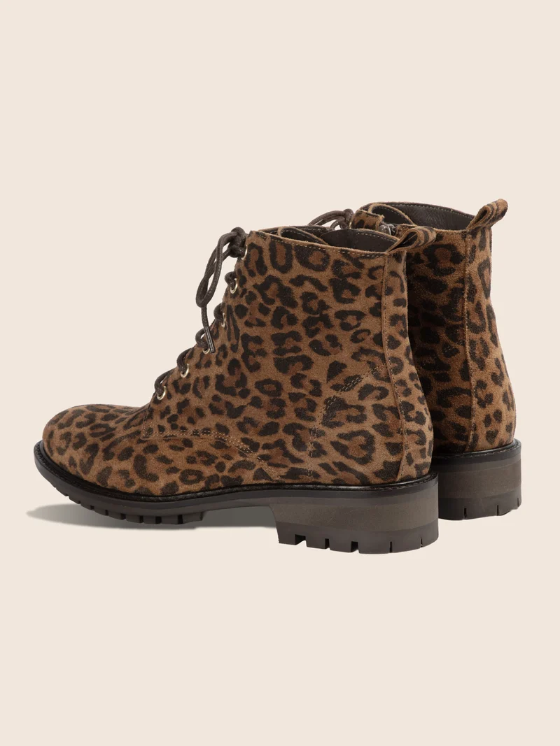 Bottines plates à lacet cuir léopard