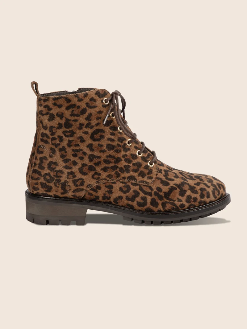 Bottines plates à lacet cuir léopard